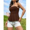 imageSHENHE Womens Strapless Ruffle Flared Peplum Tube Top Summer Casual Cute Top ShirtChocolate Brown