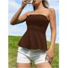 imageSHENHE Womens Strapless Ruffle Flared Peplum Tube Top Summer Casual Cute Top ShirtChocolate Brown