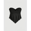 imageSHENHE Womens Strapless Tie Front Lettuce Trim Asymmetrical Flare Boho Tube TopBlack Solid