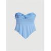 imageSHENHE Womens Strapless Tie Front Lettuce Trim Asymmetrical Flare Boho Tube TopBlue