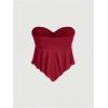 imageSHENHE Womens Strapless Tie Front Lettuce Trim Asymmetrical Flare Boho Tube TopBurgundy