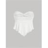 imageSHENHE Womens Strapless Tie Front Lettuce Trim Asymmetrical Flare Boho Tube TopWhite Solid