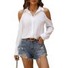 imageSHENHE Womens Casual Cold Shoulder Long Sleeve Button Down Shirt Blouse TopWhite