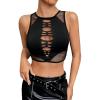 imageSHENHE Womens Cut Out See Through Mesh Crewneck Sexy Fitted Club Crop Tank TopBlack