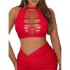 imageSHENHE Womens Cut Out Sleeveless Round Neck Punk Solid Ripped Crop Tank TopRed