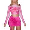 imageSHENHE Womens Graphic Mesh Top Long Sleeve See Through Crop Top Sexy Sheer Party Top Pink M