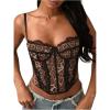 imageSHENHE Womens Lace Bustier Corset Top Sexy Floral Backless Going Out Tops Mesh Crop Top CamisoleLeopard Brown