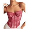 imageSHENHE Womens Lace Bustier Corset Top Sexy Floral Backless Going Out Tops Mesh Crop Top CamisolePink