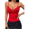 imageSHENHE Womens Lace Trim V Neck Bow Front Ruched Crop Cami Top Sexy Fitted Camisole TopRed