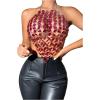imageSHENHE Womens Open Back Sexy Diamond Body Top Backless Halter Rave Shirt Club TopHot Pink
