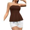 imageSHENHE Womens Strapless Ruffle Flared Peplum Tube Top Summer Casual Cute Top ShirtChocolate Brown