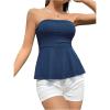 imageSHENHE Womens Strapless Ruffle Flared Peplum Tube Top Summer Casual Cute Top ShirtDeep Blue