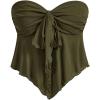 imageSHENHE Womens Strapless Tie Front Lettuce Trim Asymmetrical Flare Boho Tube TopArmy Green Solid
