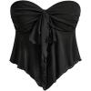 imageSHENHE Womens Strapless Tie Front Lettuce Trim Asymmetrical Flare Boho Tube TopBlack Solid