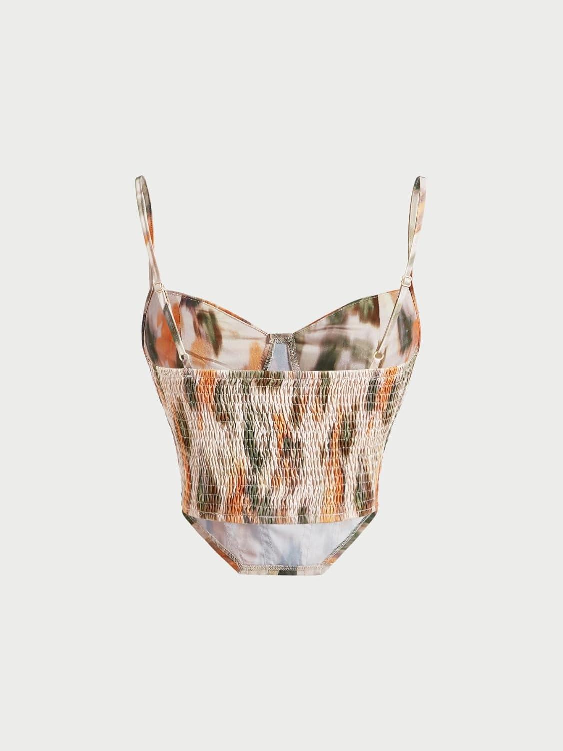imageSHENHE Womens Sexy Floral Corset Top Tie Dye Bustier Dressy Crop Tops Backless Concert TopMulticolor