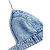 imageSHENHE Womens Denim Halter Top Tie Backless Triangle V Neck Sexy Jean Crop Top Country Western BustierLight Wash