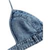 imageSHENHE Womens Denim Halter Top Tie Backless Triangle V Neck Sexy Jean Crop Top Country Western BustierMedium Wash