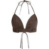 imageSHENHE Womens Denim Halter Top Tie Backless Triangle V Neck Sexy Jean Crop Top Country Western BustierBrown