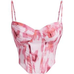 imageSHENHE Womens Sexy Floral Corset Top Tie Dye Bustier Dressy Crop Tops Backless Concert TopPink