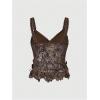 imageSHENHE Womens Lace Bow Front Spaghetti Strap V Neck Camisole Y2K Goth Crop Top TankBrown