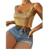 imageSHENHE Womens Metallic Glitter Open Back Sleeveless Sexy Backless Party Club Crop TopGold