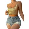 imageSHENHE Womens Metallic Glitter Open Back Sleeveless Sexy Backless Party Club Crop TopGold