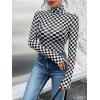 imageSHENHE Womens Mock Turtle Neck Checkered Long Sleeve Sheer Plaid Tshirt BodysuitBlack and White