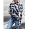 imageSHENHE Womens Mock Turtle Neck Checkered Long Sleeve Sheer Plaid Tshirt BodysuitDeep Blue