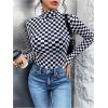 imageSHENHE Womens Mock Turtle Neck Checkered Long Sleeve Sheer Plaid Tshirt BodysuitDeep Blue