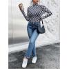 imageSHENHE Womens Mock Turtle Neck Checkered Long Sleeve Sheer Plaid Tshirt BodysuitDeep Blue