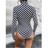 imageSHENHE Womens Mock Turtle Neck Checkered Long Sleeve Sheer Plaid Tshirt BodysuitDeep Blue