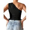 imageSHENHE Womens One Shoulder Ring Linked Ruched Drawstring Side Sleeveless Crop TopBlack