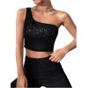 imageSHENHE Womens One Shoulder Sleeveless Sequin Glitter Party Cropped Tank Crop TopsBlack