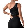 imageSHENHE Womens One Shoulder Sleeveless Sequin Glitter Party Cropped Tank Crop TopsBlack