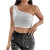 imageSHENHE Womens One Shoulder Sleeveless Sequin Glitter Party Cropped Tank Crop TopsSilver