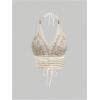 imageSHENHE Womens Open Back Knitted Halter Crop Top Tie Backless Embroidered Hippie TopApricot