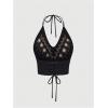 imageSHENHE Womens Open Back Knitted Halter Crop Top Tie Backless Embroidered Hippie TopBlack