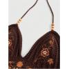 imageSHENHE Womens Open Back Knitted Halter Crop Top Tie Backless Embroidered Hippie TopBrown Floral