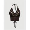imageSHENHE Womens Open Back Knitted Halter Crop Top Tie Backless Embroidered Hippie TopCoffee Brown