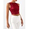 imageSHENHE Womens Satin Crop Top Ruched Tie Bow Tops Sexy Boat Neck Open Back Sparkle Silk Blouse Going OutBurgundy