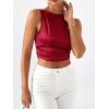 imageSHENHE Womens Satin Crop Top Ruched Tie Bow Tops Sexy Boat Neck Open Back Sparkle Silk Blouse Going OutBurgundy