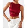imageSHENHE Womens Satin Crop Top Ruched Tie Bow Tops Sexy Boat Neck Open Back Sparkle Silk Blouse Going OutBurgundy
