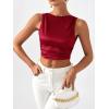 imageSHENHE Womens Satin Crop Top Ruched Tie Bow Tops Sexy Boat Neck Open Back Sparkle Silk Blouse Going OutBurgundy