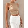 imageSHENHE Womens Satin Crop Top Ruched Tie Bow Tops Sexy Boat Neck Open Back Sparkle Silk Blouse Going OutChampagne