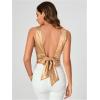 imageSHENHE Womens Satin Crop Top Ruched Tie Bow Tops Sexy Boat Neck Open Back Sparkle Silk Blouse Going OutChampagne