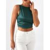 imageSHENHE Womens Satin Crop Top Ruched Tie Bow Tops Sexy Boat Neck Open Back Sparkle Silk Blouse Going OutDark Green