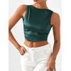 imageSHENHE Womens Satin Crop Top Ruched Tie Bow Tops Sexy Boat Neck Open Back Sparkle Silk Blouse Going OutDark Green
