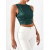 imageSHENHE Womens Satin Crop Top Ruched Tie Bow Tops Sexy Boat Neck Open Back Sparkle Silk Blouse Going OutDark Green