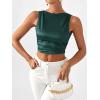 imageSHENHE Womens Satin Crop Top Ruched Tie Bow Tops Sexy Boat Neck Open Back Sparkle Silk Blouse Going OutDark Green