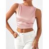 imageSHENHE Womens Satin Crop Top Ruched Tie Bow Tops Sexy Boat Neck Open Back Sparkle Silk Blouse Going OutPink